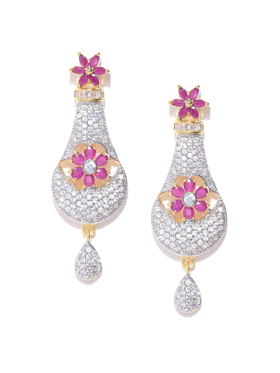 YouBella Magenta Gold-Plated Stone-Studded Drop Earrings